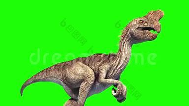 Oviraptor恐龙在绿屏下运行周期侏罗纪世界三维渲染